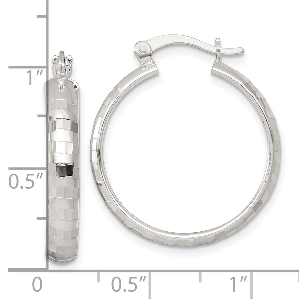 Sterling Silver Polished Diamond-Cut 25x4mm Round Hoop Earrings