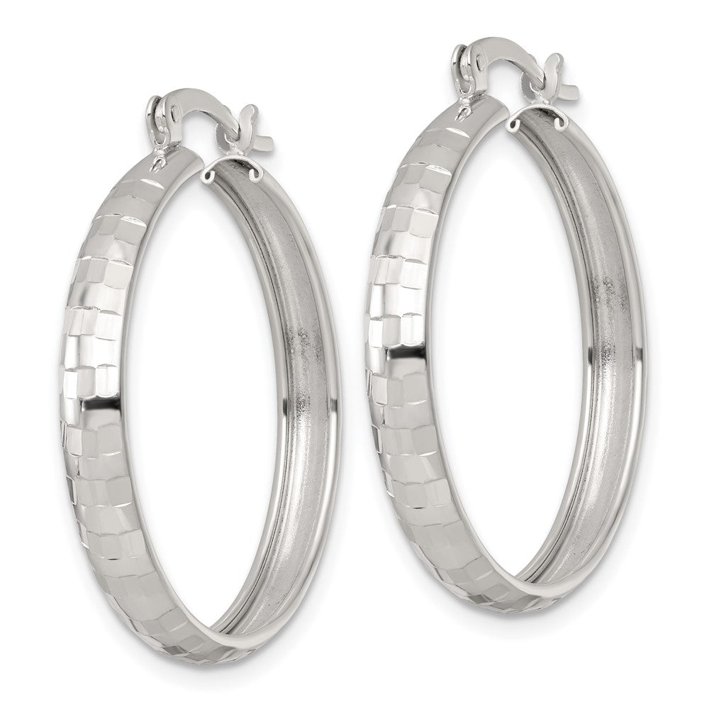 Sterling Silver Polished Diamond-Cut 30x4mm Round Hoop Earrings