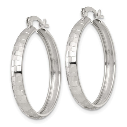 Sterling Silver Polished Diamond-Cut 30x4mm Round Hoop Earrings