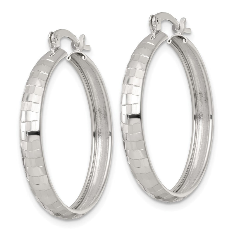 Sterling Silver Polished Diamond-Cut 30x4mm Round Hoop Earrings