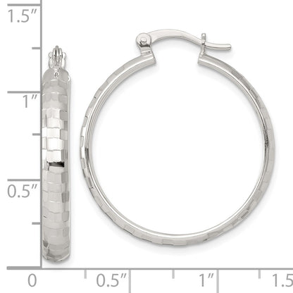 Sterling Silver Polished Diamond-Cut 30x4mm Round Hoop Earrings