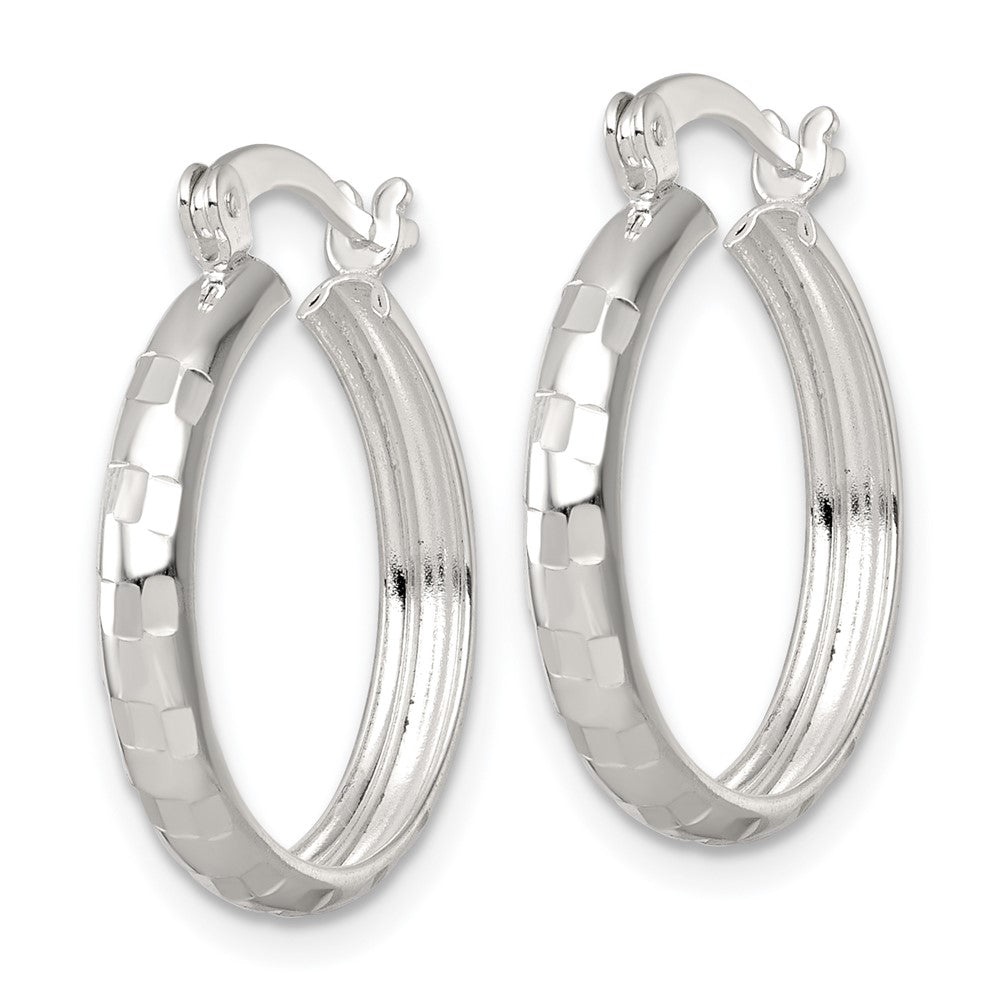 Sterling Silver Polished Diamond-Cut 20x3mm Round Hoop Earrings