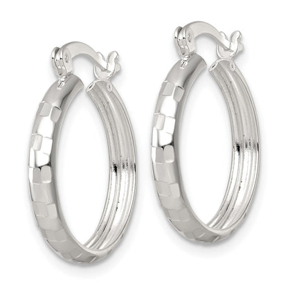Sterling Silver Polished Diamond-Cut 20x3mm Round Hoop Earrings