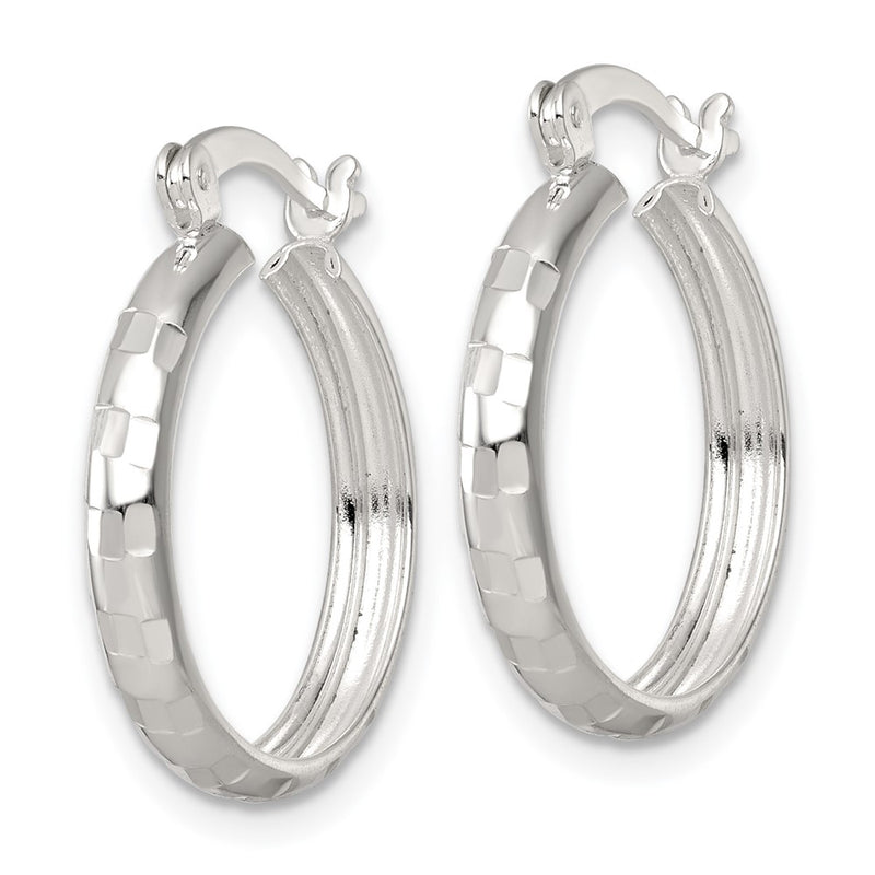Sterling Silver Polished Diamond-Cut 20x3mm Round Hoop Earrings