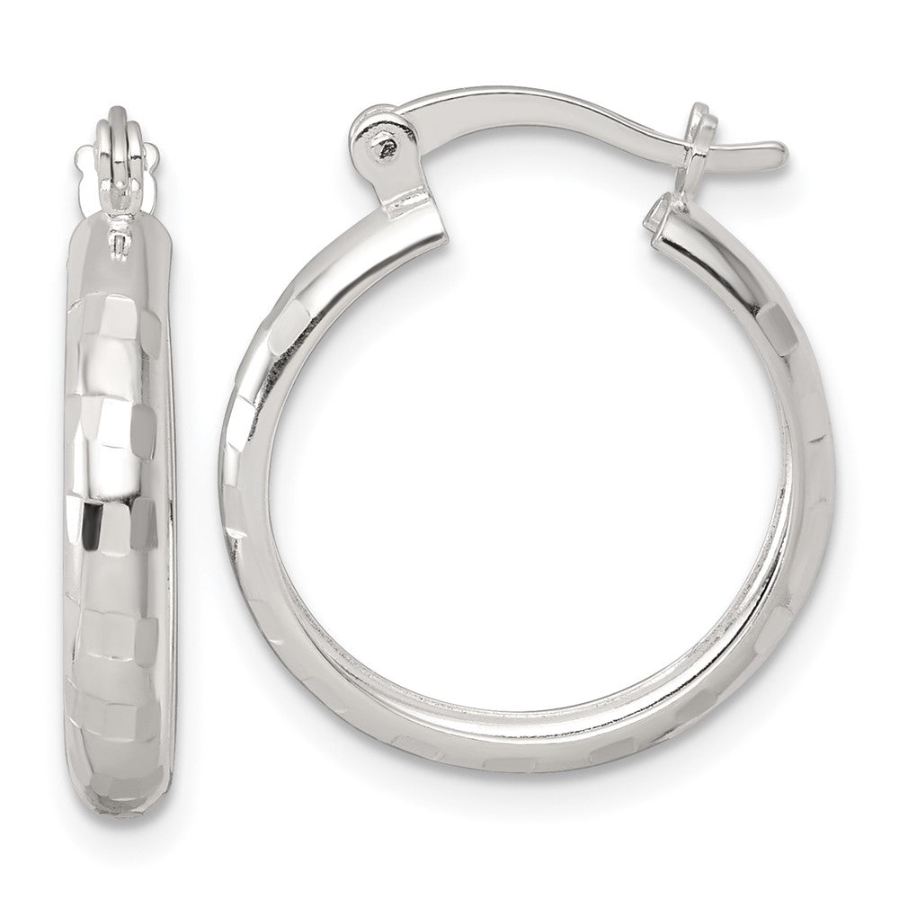 Sterling Silver Polished Diamond-Cut 20x3mm Round Hoop Earrings