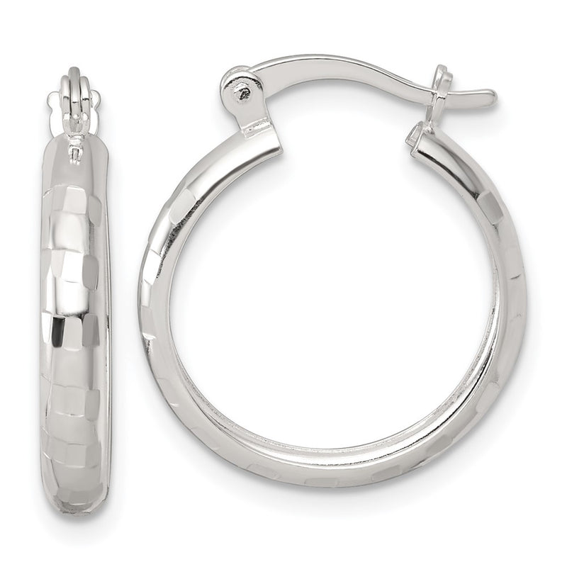 Sterling Silver Polished Diamond-Cut 20x3mm Round Hoop Earrings