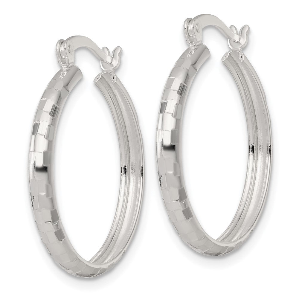 Sterling Silver Polished Diamond-Cut 25x3mm Round Hoop Earrings