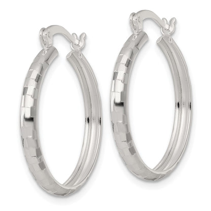 Sterling Silver Polished Diamond-Cut 25x3mm Round Hoop Earrings