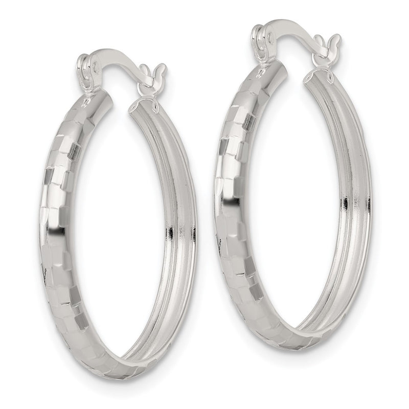 Sterling Silver Polished Diamond-Cut 25x3mm Round Hoop Earrings