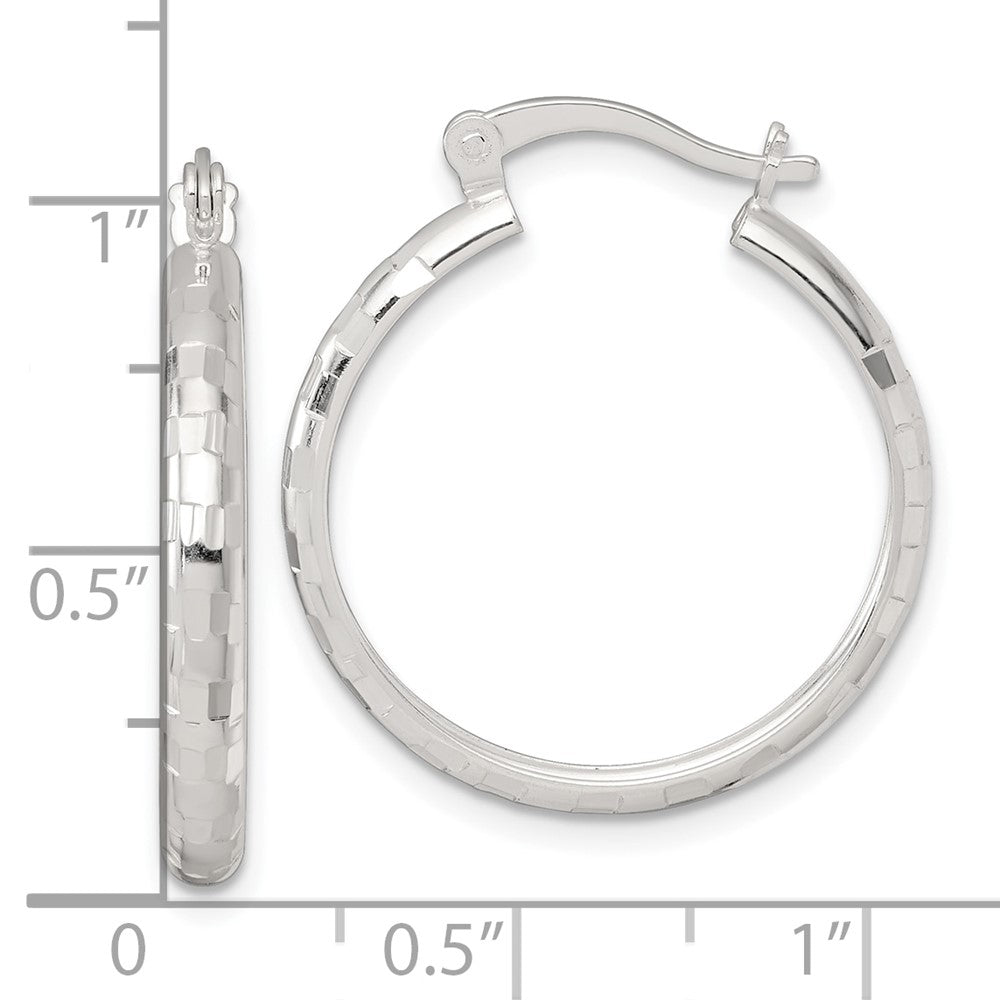Sterling Silver Polished Diamond-Cut 25x3mm Round Hoop Earrings