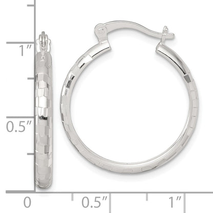 Sterling Silver Polished Diamond-Cut 25x3mm Round Hoop Earrings