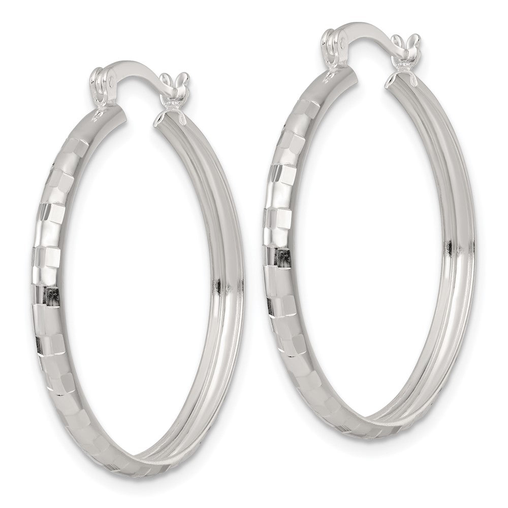 Sterling Silver Polished Diamond-Cut 30x3mm Round Hoop Earrings