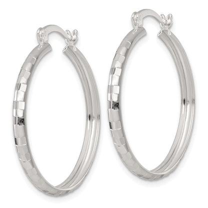 Sterling Silver Polished Diamond-Cut 30x3mm Round Hoop Earrings