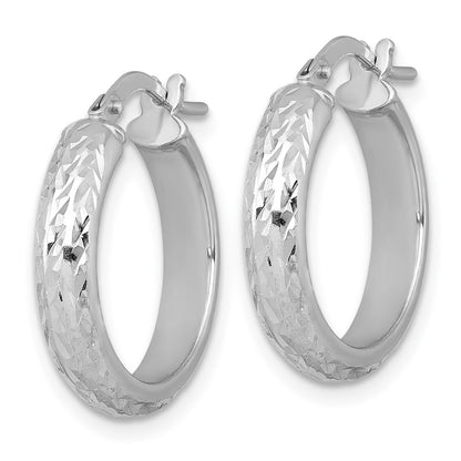 Sterling Silver Rhodium Plated Polished and Diamond-Cut Hoop Earrings
