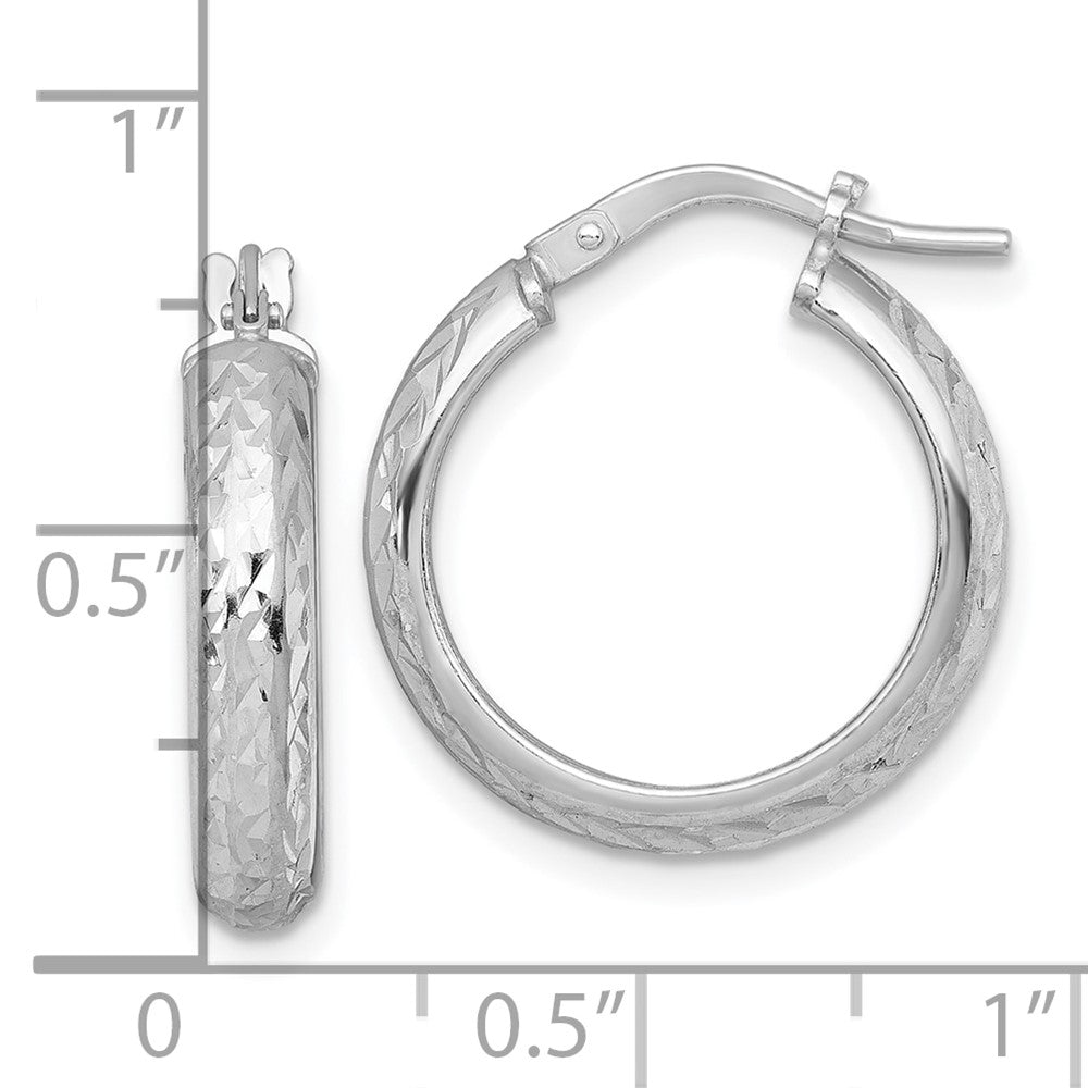 Sterling Silver Rhodium Plated Polished and Diamond-Cut Hoop Earrings