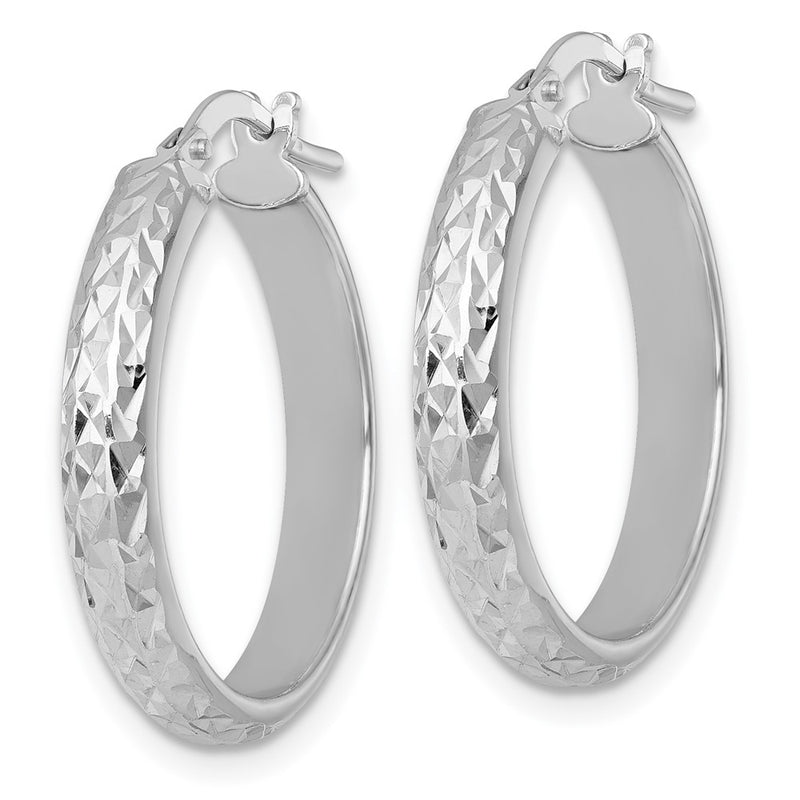 Sterling Silver Rhodium Plated Polished and Diamond-Cut Hoop Earrings