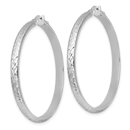 Sterling Silver Rhodium Plated Polished and Diamond-Cut Hoop Earrings