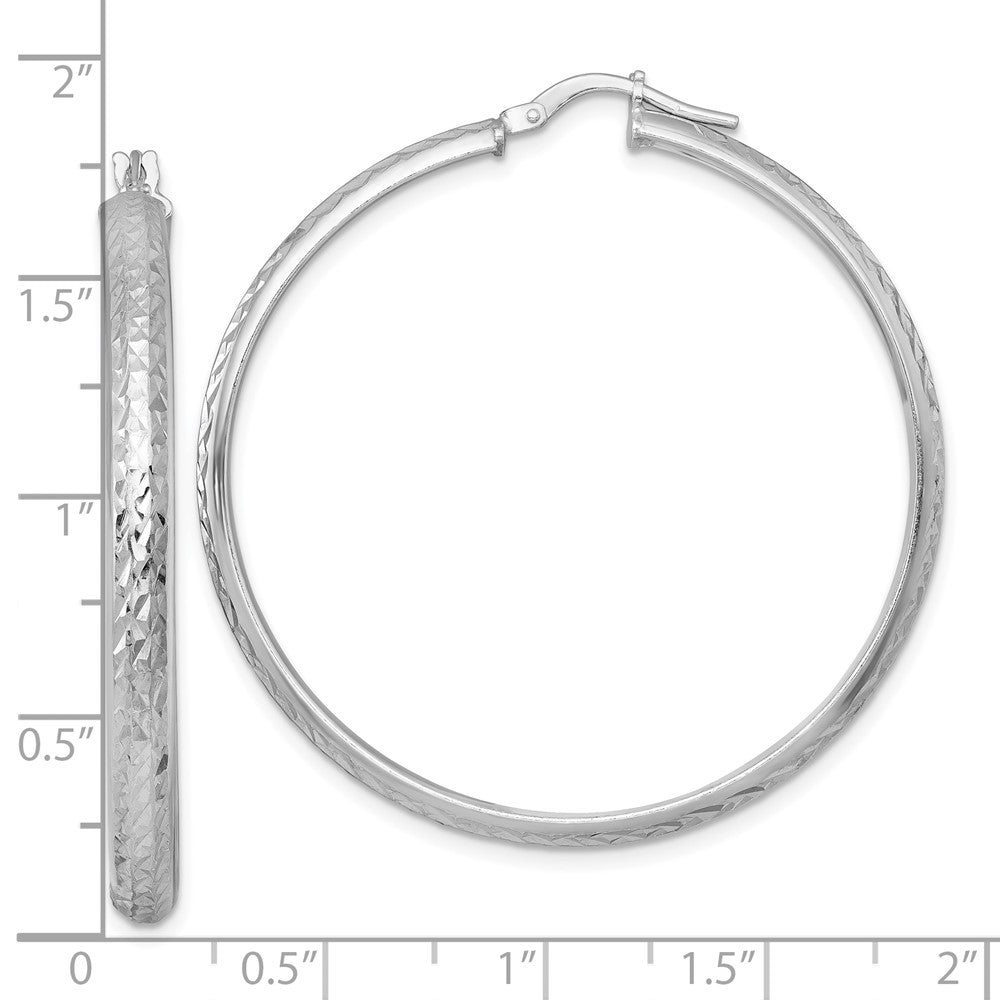 Sterling Silver Rhodium Plated Polished and Diamond-Cut Hoop Earrings