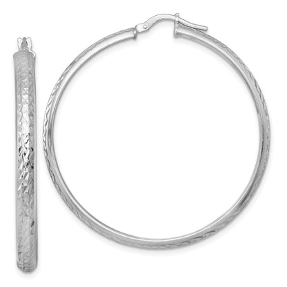 Sterling Silver Rhodium Plated Polished and Diamond-Cut Hoop Earrings