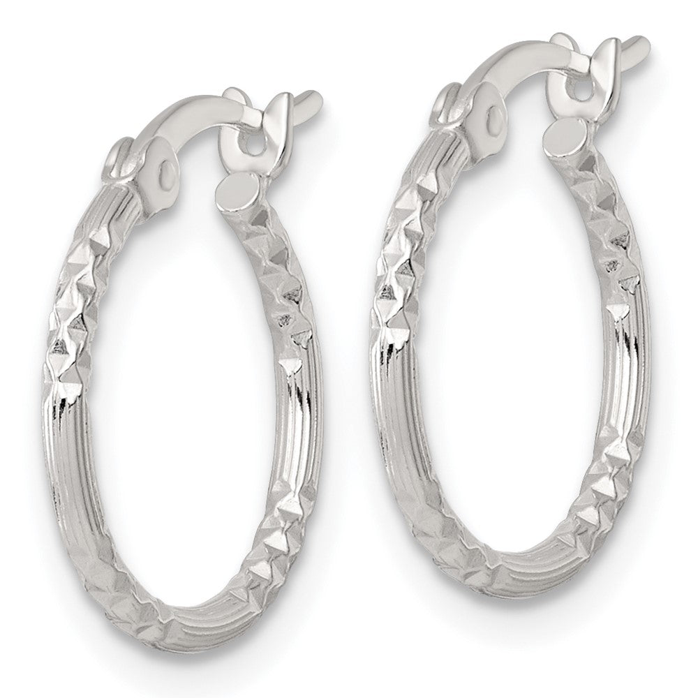 Sterling Silver Polished D/c Textured 16x1.5mm Round Hoop Earrings