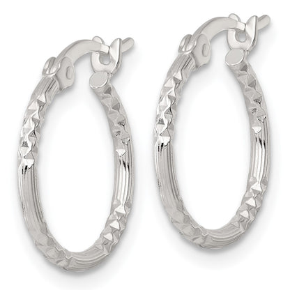 Sterling Silver Polished D/c Textured 16x1.5mm Round Hoop Earrings