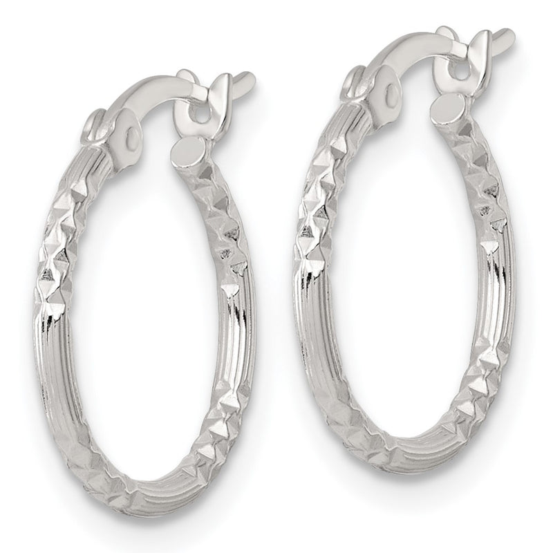 Sterling Silver Polished D/c Textured 16x1.5mm Round Hoop Earrings