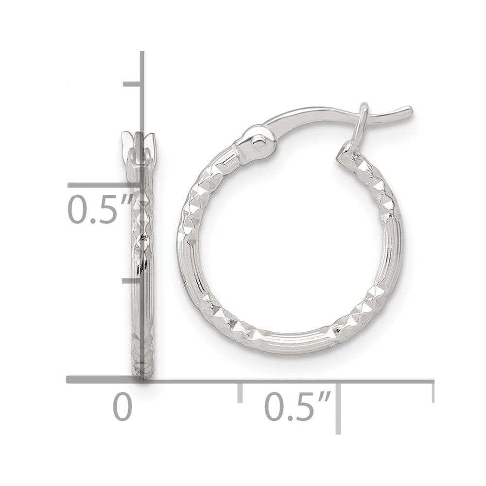 Sterling Silver Polished D/c Textured 16x1.5mm Round Hoop Earrings