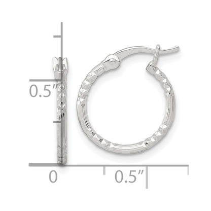 Sterling Silver Polished D/c Textured 16x1.5mm Round Hoop Earrings