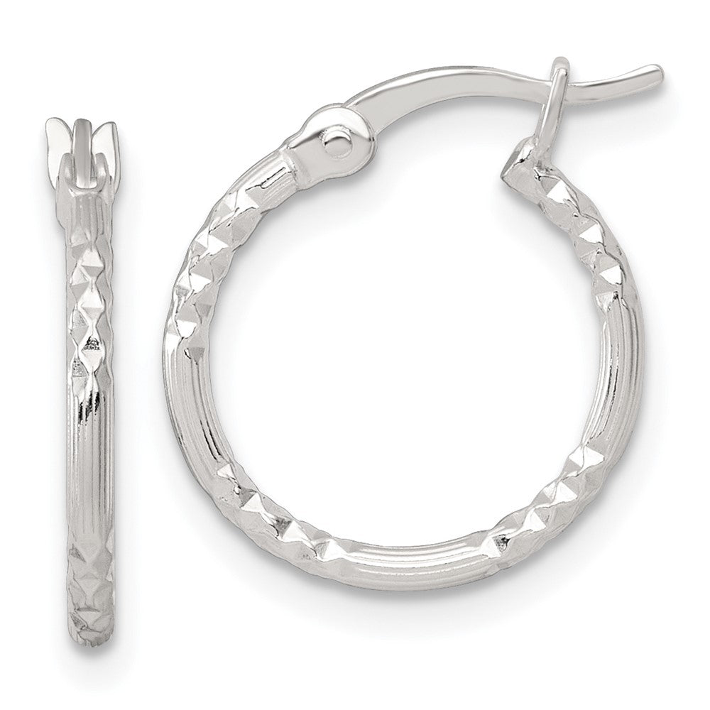 Sterling Silver Polished D/c Textured 16x1.5mm Round Hoop Earrings
