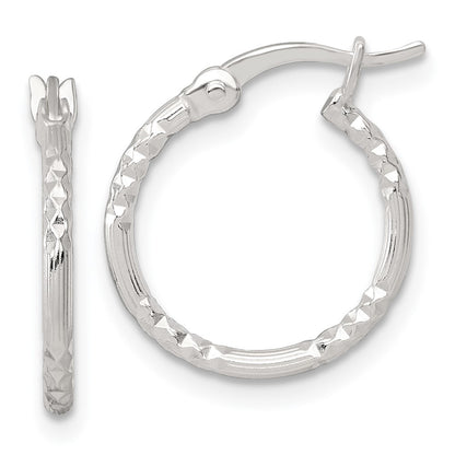 Sterling Silver Polished D/c Textured 16x1.5mm Round Hoop Earrings