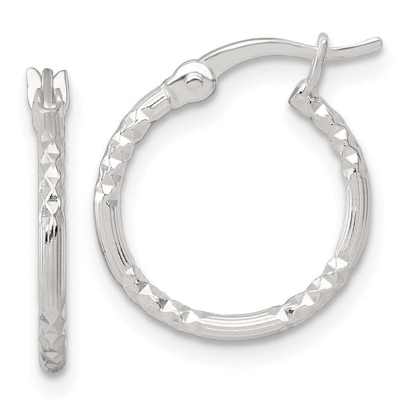 Sterling Silver Polished D/c Textured 16x1.5mm Round Hoop Earrings