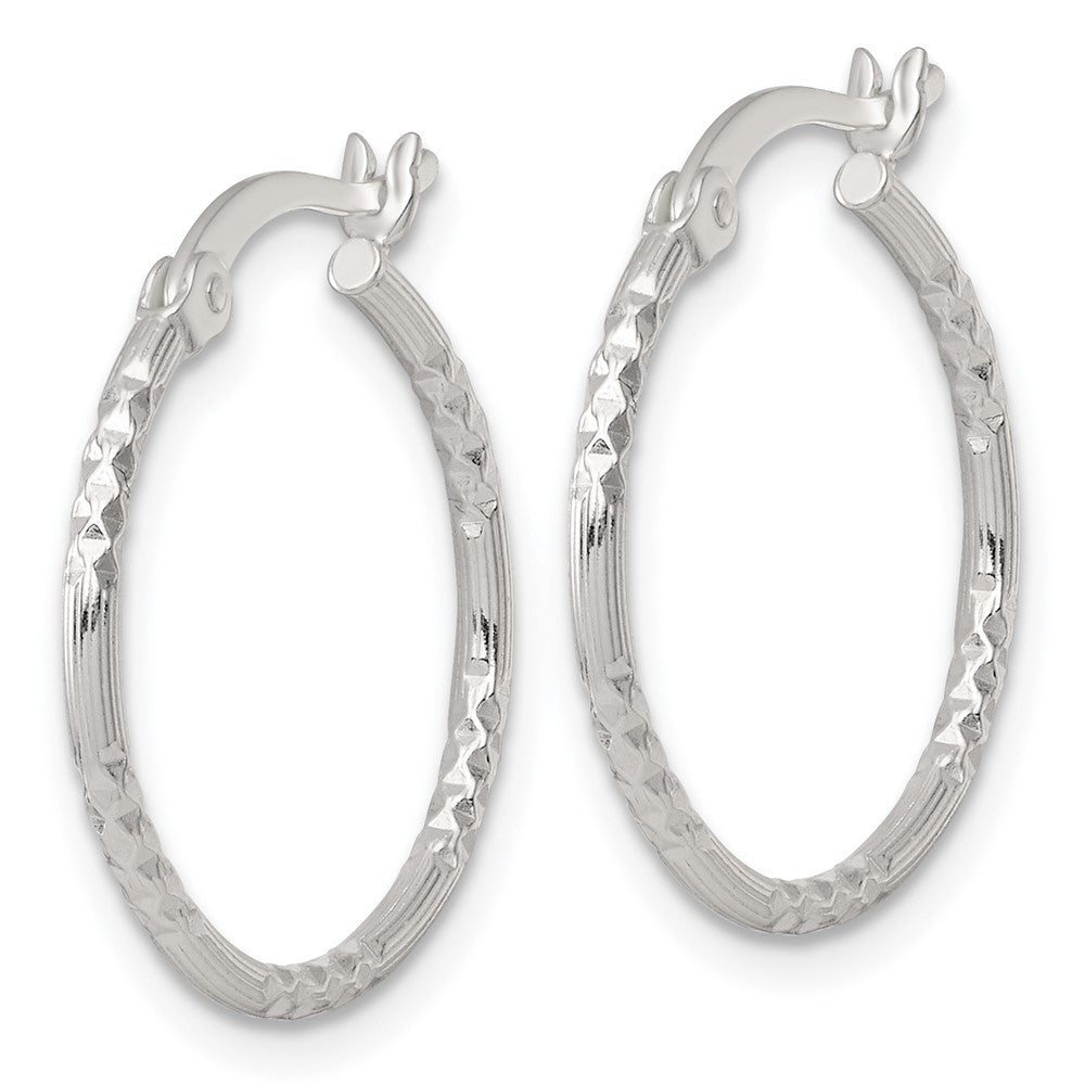Sterling Silver Polished D/c Textured 20x1.5mm Round Hoop Earrings