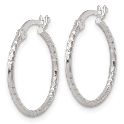 Sterling Silver Polished D/c Textured 20x1.5mm Round Hoop Earrings