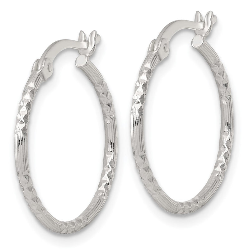 Sterling Silver Polished D/c Textured 20x1.5mm Round Hoop Earrings