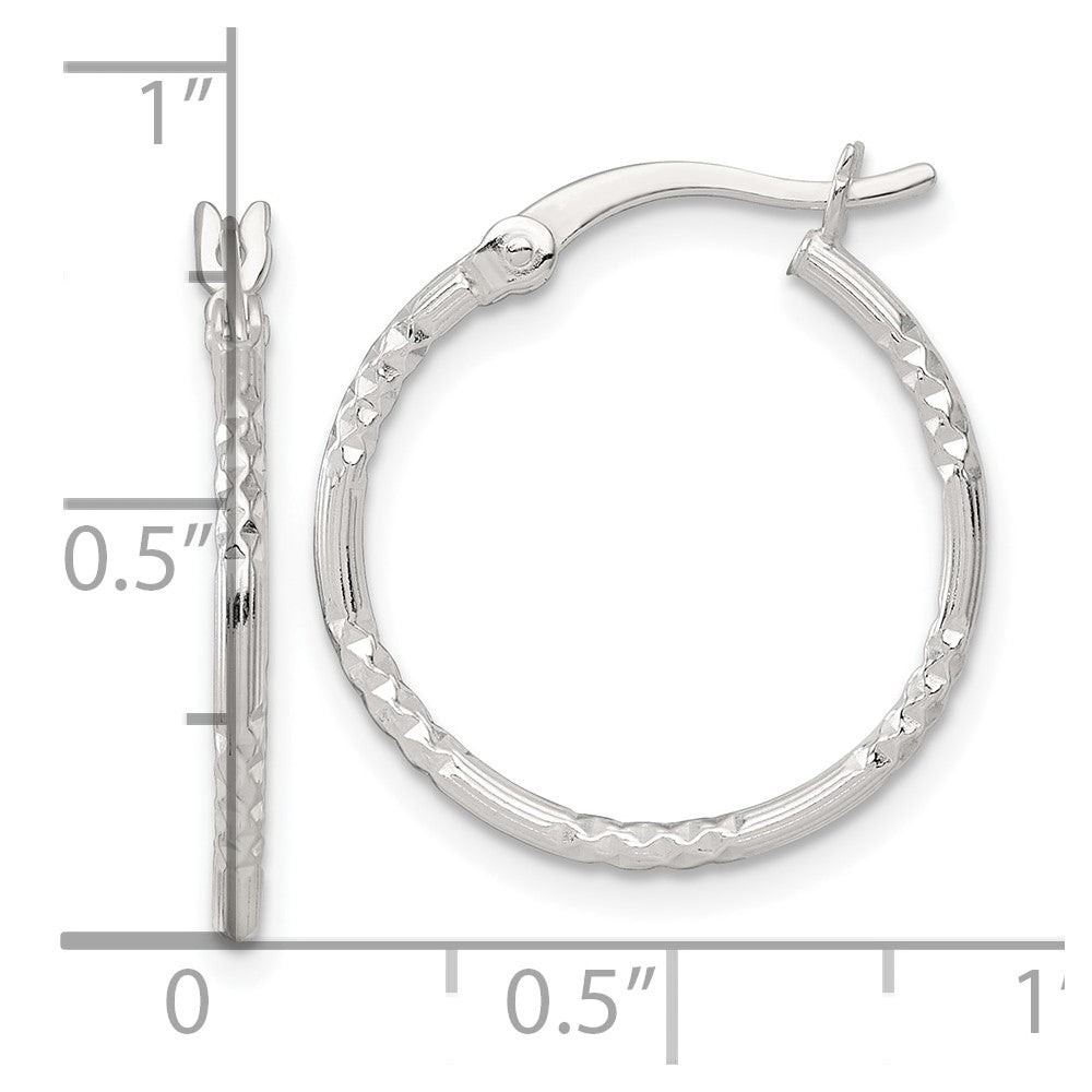 Sterling Silver Polished D/c Textured 20x1.5mm Round Hoop Earrings