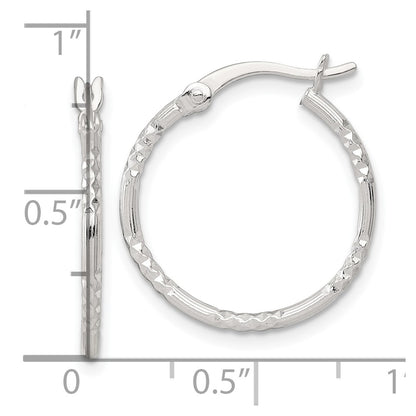 Sterling Silver Polished D/c Textured 20x1.5mm Round Hoop Earrings