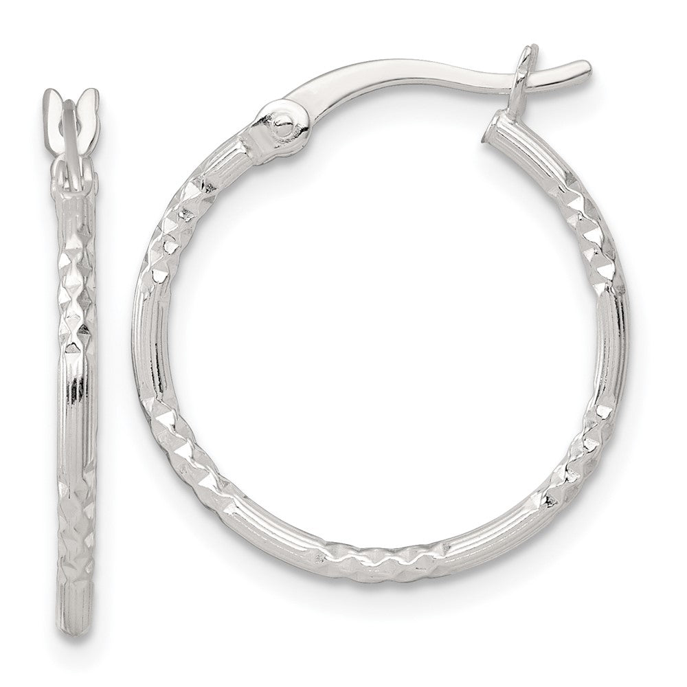 Sterling Silver Polished D/c Textured 20x1.5mm Round Hoop Earrings