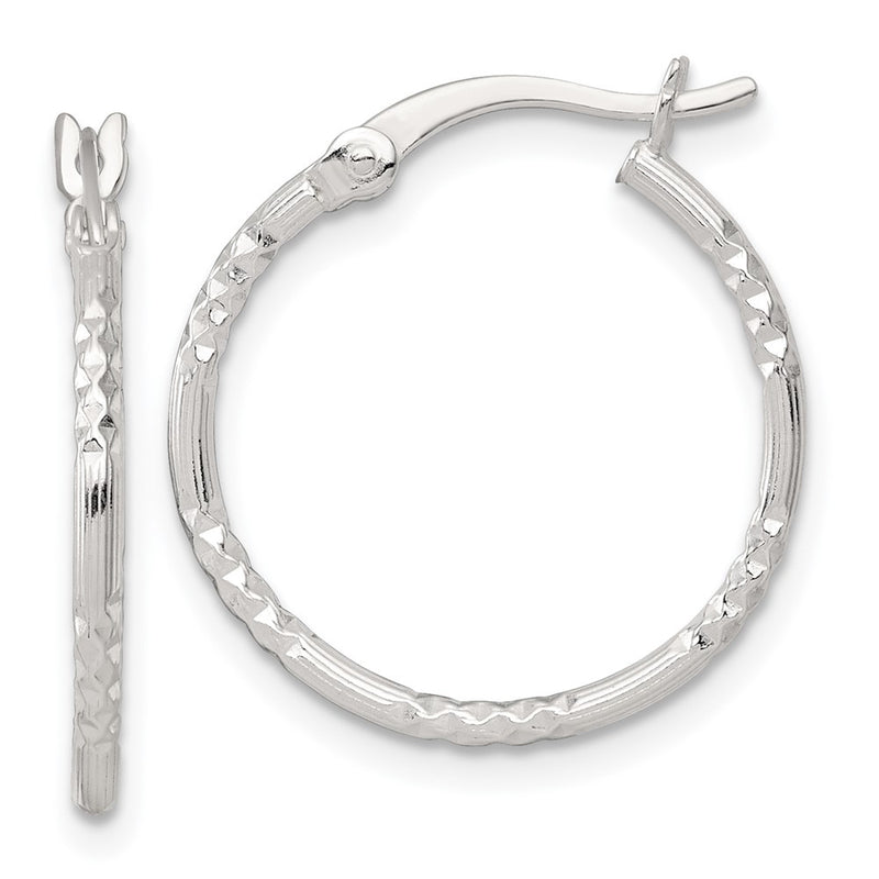 Sterling Silver Polished D/c Textured 20x1.5mm Round Hoop Earrings