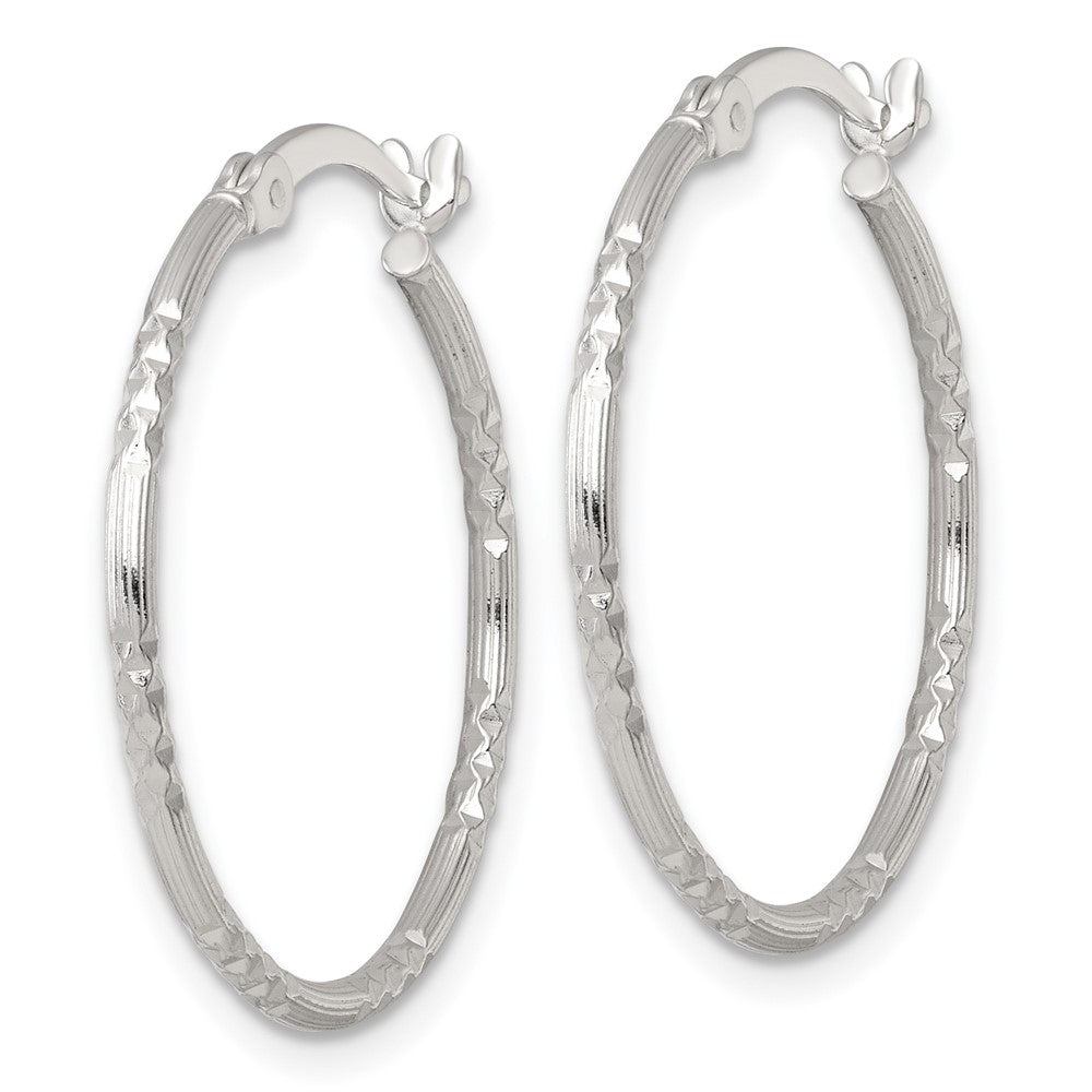 Sterling Silver Polished D/c Textured 25x1.5mm Round Hoop Earrings