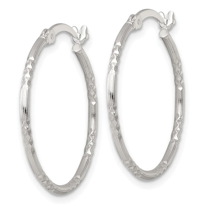 Sterling Silver Polished D/c Textured 25x1.5mm Round Hoop Earrings