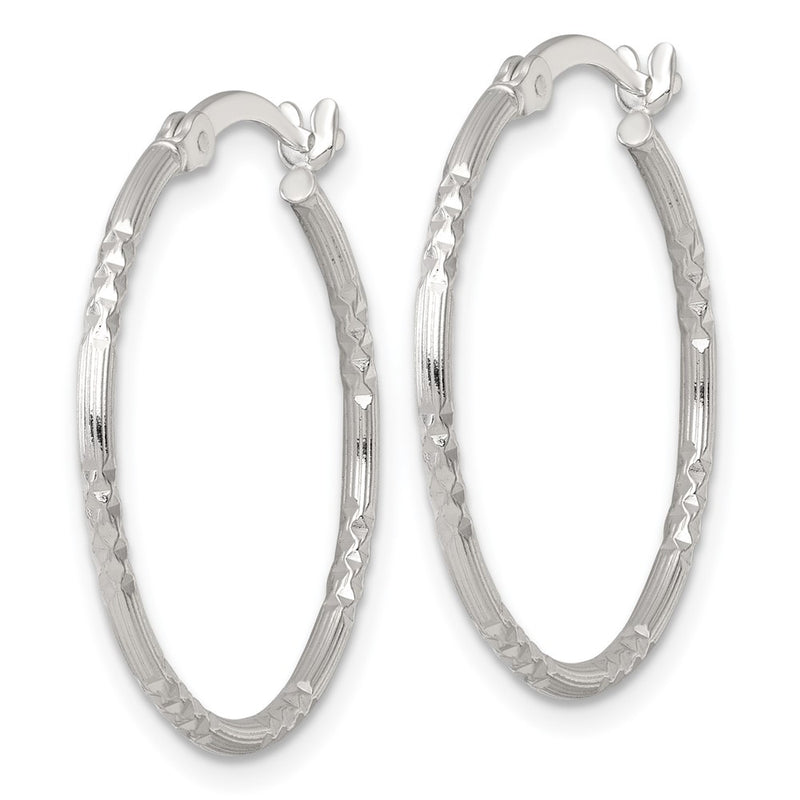 Sterling Silver Polished D/c Textured 25x1.5mm Round Hoop Earrings