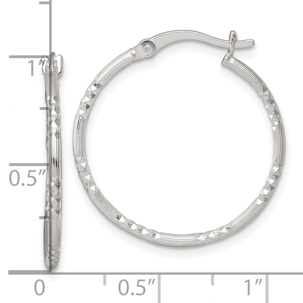 Sterling Silver Polished D/c Textured 25x1.5mm Round Hoop Earrings