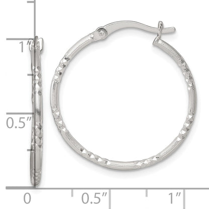 Sterling Silver Polished D/c Textured 25x1.5mm Round Hoop Earrings