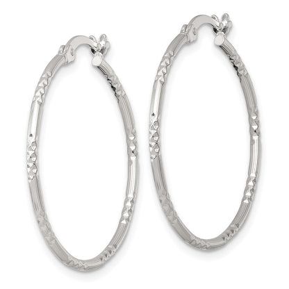 Sterling Silver Polished D/c Textured 30x1.5mm Round Hoop Earrings