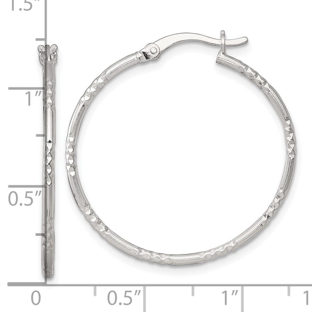 Sterling Silver Polished D/c Textured 30x1.5mm Round Hoop Earrings