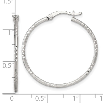 Sterling Silver Polished D/c Textured 30x1.5mm Round Hoop Earrings