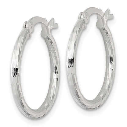Sterling Silver Polished Diamond-Cut 20x2mm Round Hoop Earrings