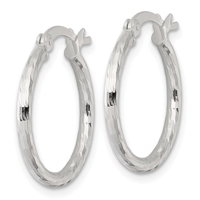 Sterling Silver Polished Diamond-Cut 20x2mm Round Hoop Earrings