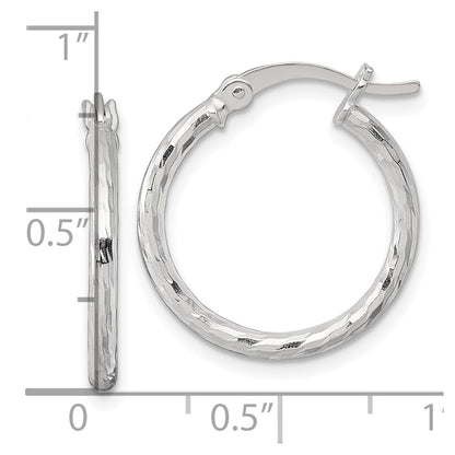 Sterling Silver Polished Diamond-Cut 20x2mm Round Hoop Earrings