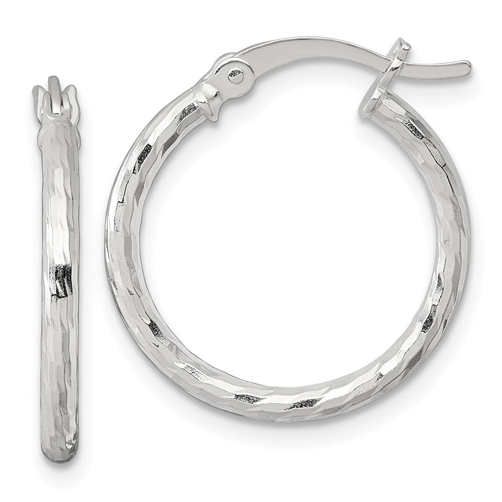 Sterling Silver Polished Diamond-Cut 20x2mm Round Hoop Earrings